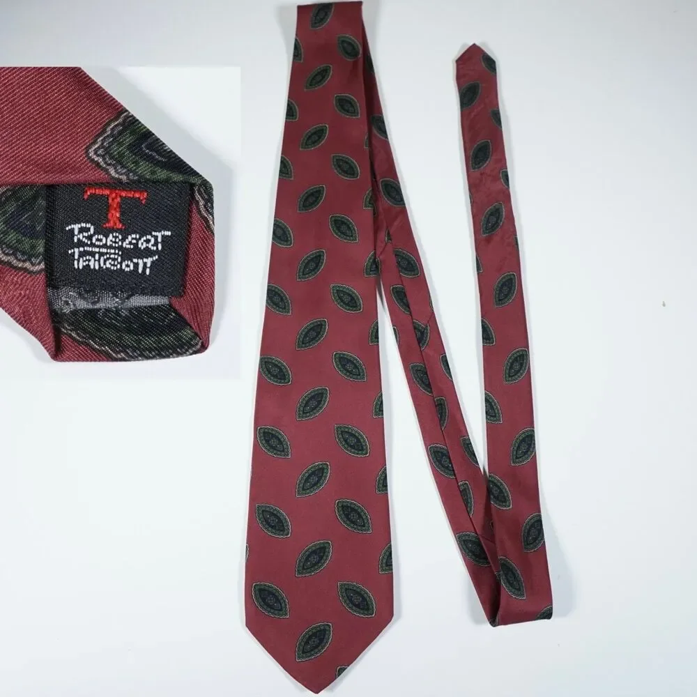 Robert Talbott Red Paisley Leaf Pattern Tie Made in USA